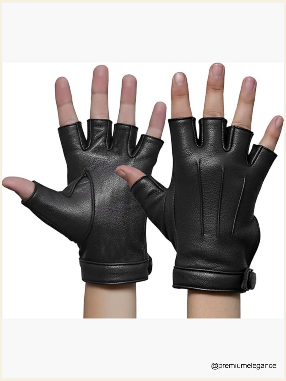 Genuine Leather Fingerless Driving Gloves for Women - Half Finger, Adjustable